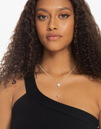 Silver Diamante Y Necklace & Stud Earrings - link has visual effect only