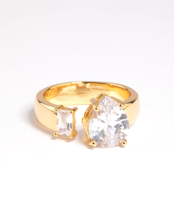 Gold Plated Cubic Zirconia Emerald Cut Ring