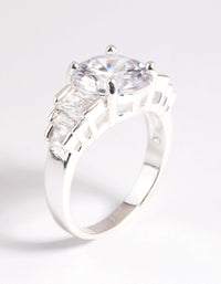 Silver Plated Cubic Zirconia Solitaire Ring - link has visual effect only