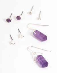 Silver Amethyst Shard Earring Stack Pack - link has visual effect only