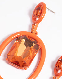 Matte Orange Circle Diamante Drop Earrings - link has visual effect only