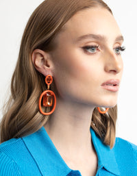 Matte Orange Circle Diamante Drop Earrings - link has visual effect only