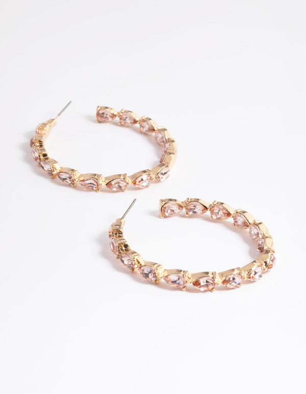 Gold Pear Stone Hoop Earrings