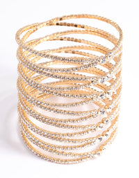 Gold Diamante Cross Over Eight Row Cuff Bracelet - link has visual effect only