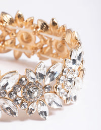 Gold Floral Diamante Detail Stretch Bracelet - link has visual effect only