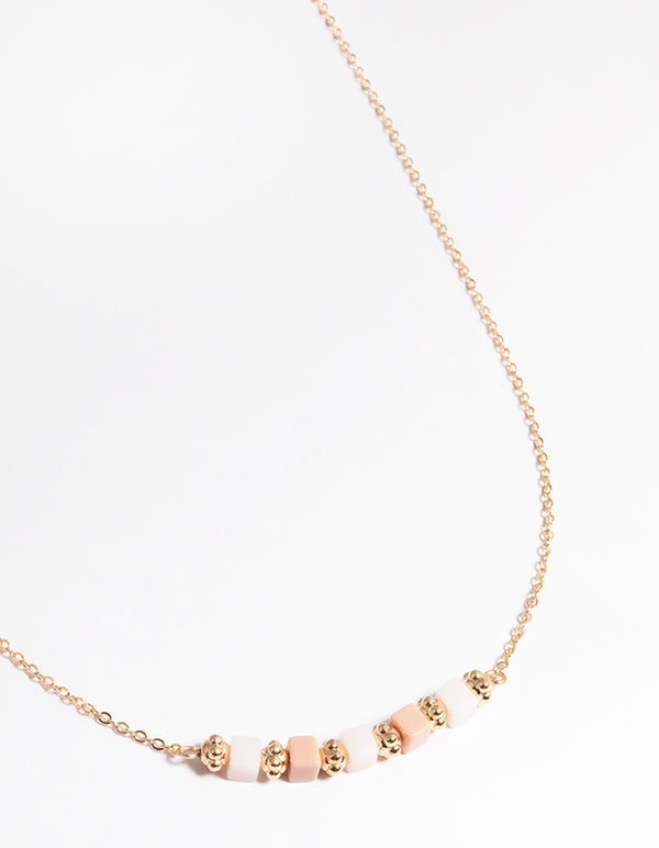 Gold Square Bead Necklace