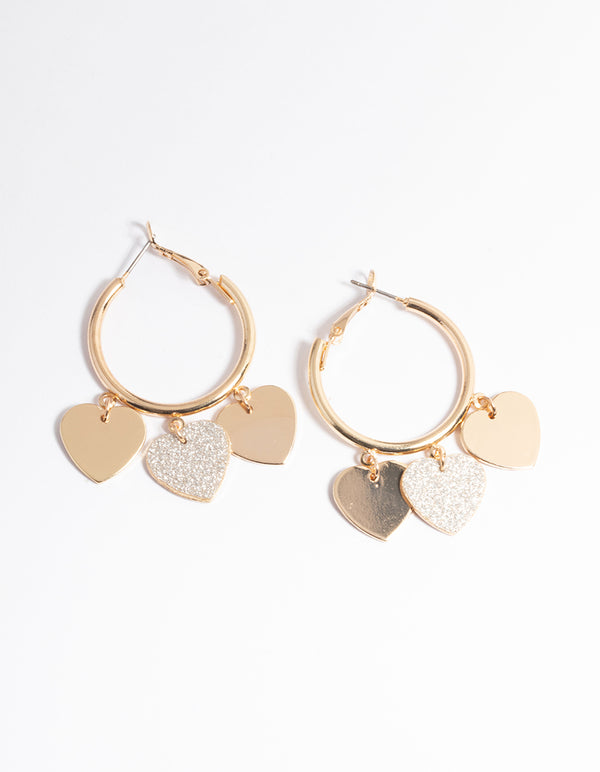 Triple Heart Glitter Hoop Earrings