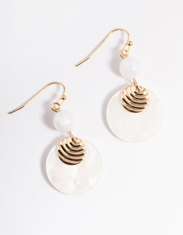 Gold Ripple Double Disc Drop Earrings