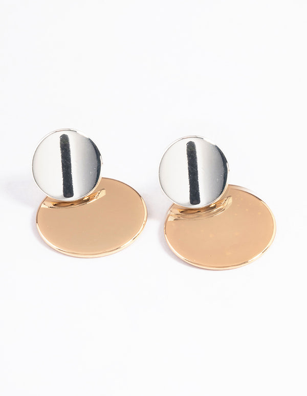 Mixed Metal Double Disc Graduated Drop Earrings