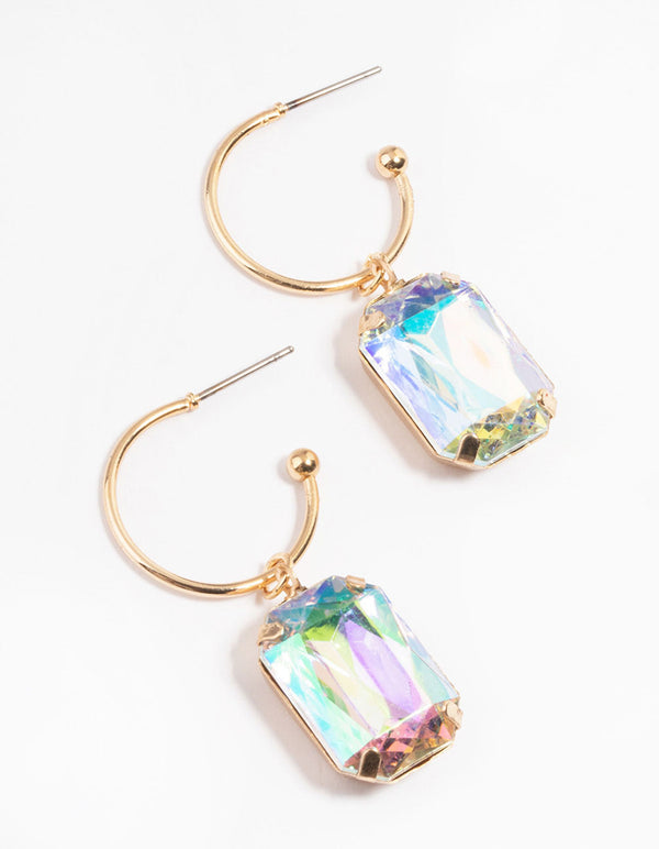 Gold Emerald Stone Huggie Earrings