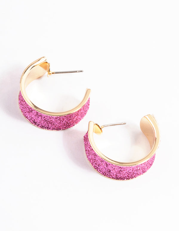 Gold Wide Glitter Hoop Earrings