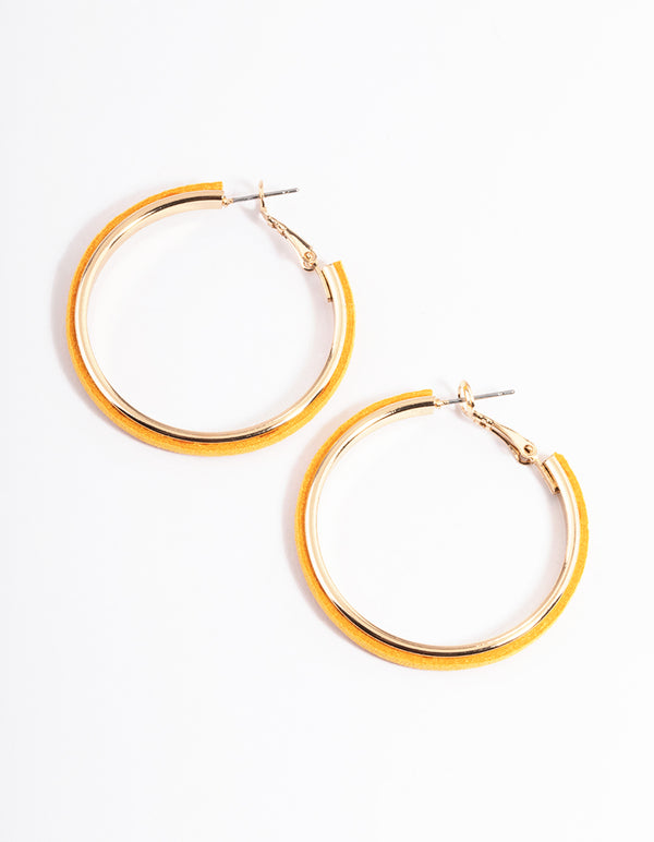 Gold Large Suede Hoop Earrings