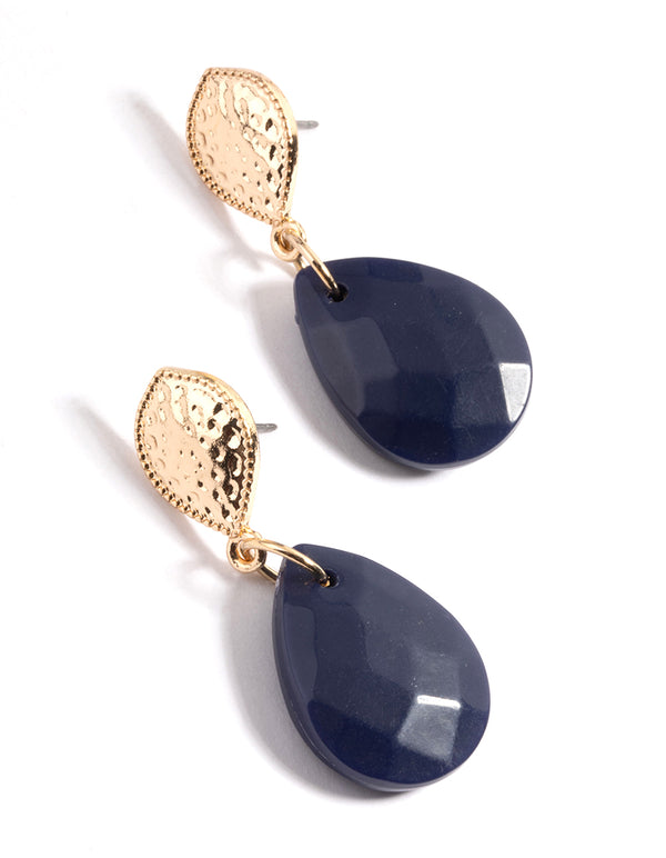 Gold Large Pear Stone Drop Earrings