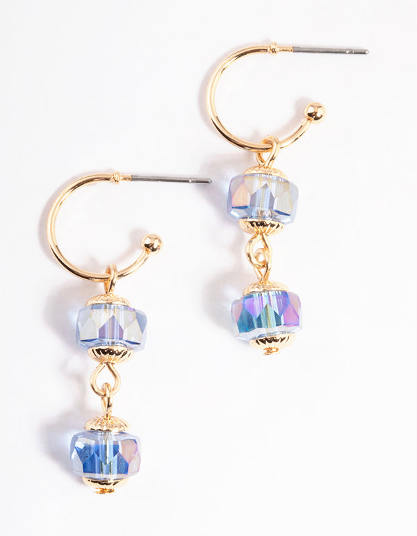 Blue Dainty Beaded Drop Earrings