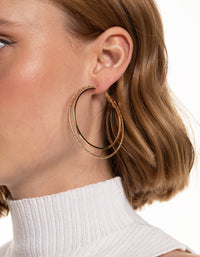 Gold Large Double Textured Hoop Earrings - link has visual effect only