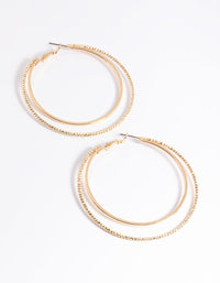 Gold Large Double Textured Hoop Earrings - link has visual effect only