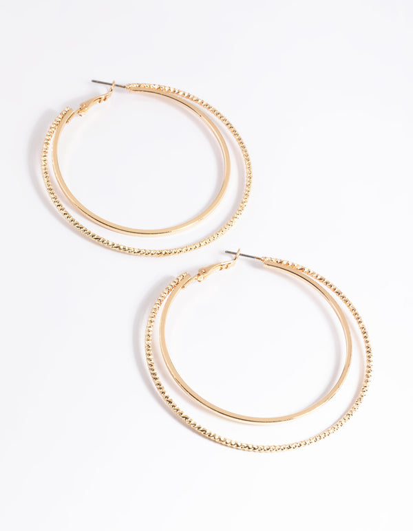 Gold Large Double Textured Hoop Earrings