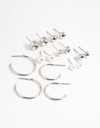 Rhodium Basic Stud & Hoop Earrings 8-Pack - link has visual effect only