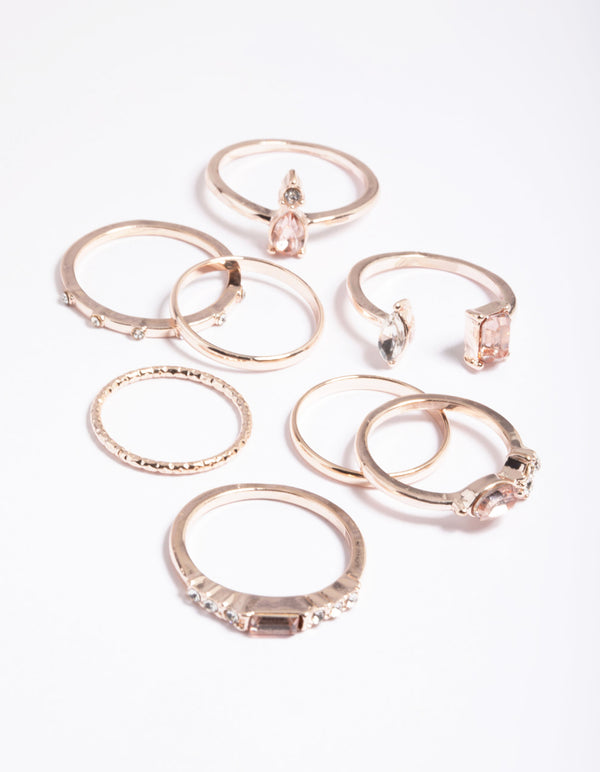 Rose Gold Stone & Band Mix Ring Pack