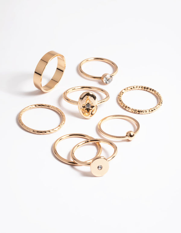 Gold Mix Band Signet Ring Pack