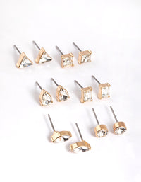 Gold Mixed Cut Diamante Stud Earrings 6-Pack - link has visual effect only