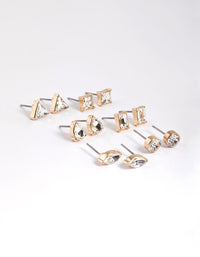 Gold Mixed Cut Diamante Stud Earrings 6-Pack - link has visual effect only