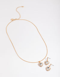 Gold Heart Halo Necklace & Drop Earrings - link has visual effect only