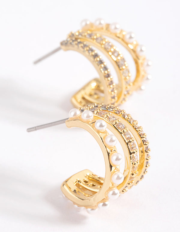 Lovisa Triple Band Diamante Hoop Earrings in Gold