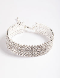 Silver Spiky 4 Row Diamante Cuff Bangle - link has visual effect only