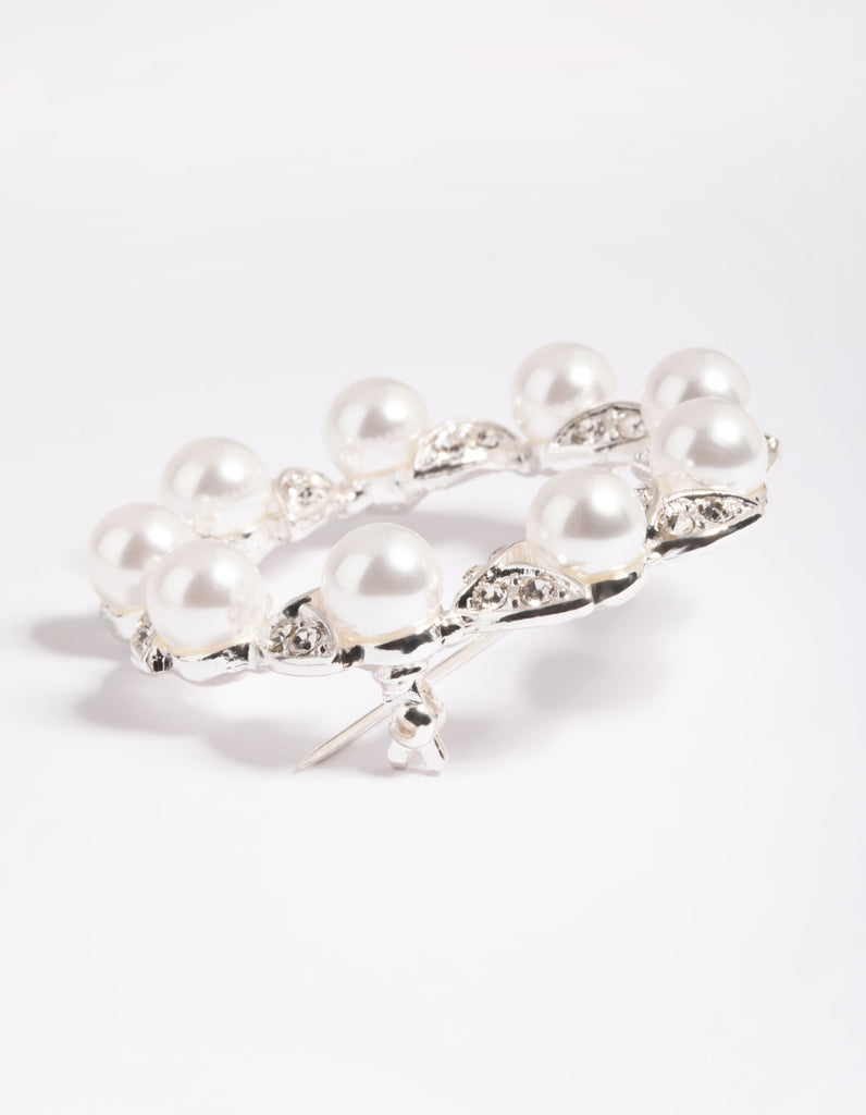 Silver Diamante Leaf & Pearl Brooch - Lovisa