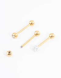 Gold Plated Titanium Pave Ball Tongue Piercing Pack - link has visual effect only