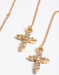 Gold Plated Cubic Zirconia Cross Thread Earrings - link has visual effect only