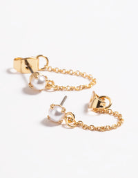 Gold Plated Pearl Front & Back Earrings - link has visual effect only