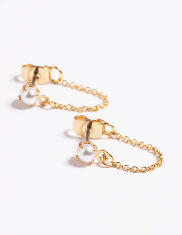 Gold Plated Pearl Front & Back Earrings