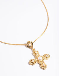 Gold Plated Freshwater Pearl Antique Cross Necklace - link has visual effect only