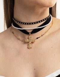 Gold Multi Cross Pearl Choker - link has visual effect only