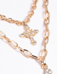 Gold Triple Row Mix Diamante Cross Necklace - link has visual effect only