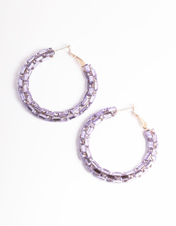 Lilac Diamante Mix Hoop Earrings