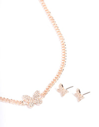 Rose Gold Diamante Butterfly Chain Earrings & Necklace - link has visual effect only