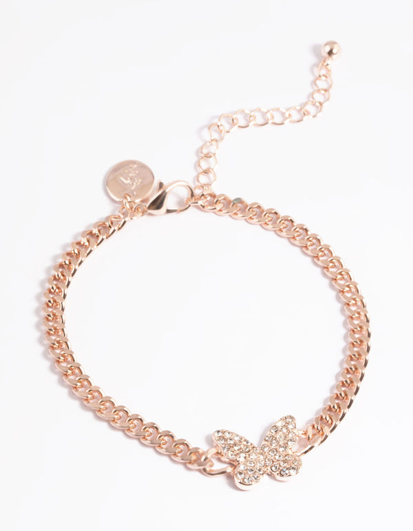 Rose Gold Diamante Butterfly Chain Bracelet