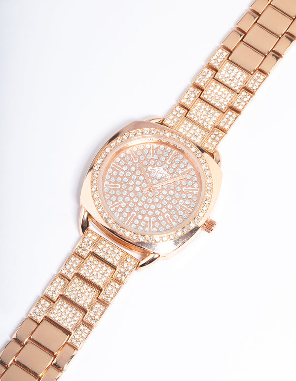 Rose Gold Square Face Bling Watch