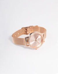 Rose Gold Diamante Surrounded Mesh Watch - link has visual effect only