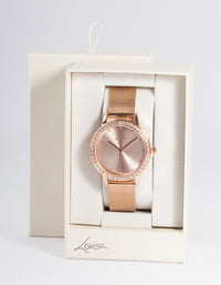 Rose Gold Diamante Surrounded Mesh Watch - link has visual effect only