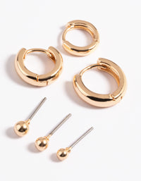 Gold Ball Stud & Huggie Earrings 6-Pack - link has visual effect only