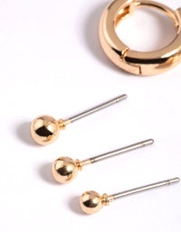 Gold Ball Stud & Huggie Earrings 6-Pack - link has visual effect only