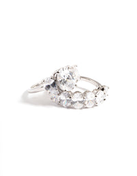 Rhodium Diamond Simulant Oval Baguette Ring Pack - link has visual effect only