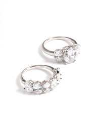 Rhodium Diamond Simulant Oval Baguette Ring Pack - link has visual effect only