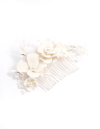 White Large Flower Hair Comb - link has visual effect only