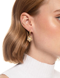 Worn Flower Pearl Mini Hoop Earrings - link has visual effect only