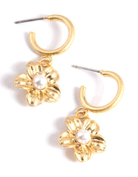 Worn Flower Pearl Mini Hoop Earrings - link has visual effect only